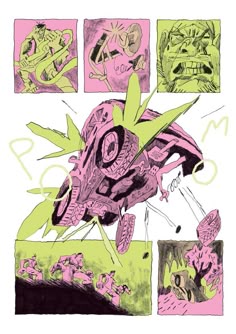 an image of some art work in pink and green