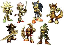 sonic the hedgehog, shadow the hedgehog, and knuckles the cat are all in different poses