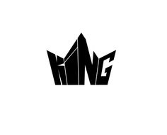 the word king is written in black and white with an abstract crown on top of it