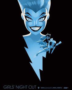 an image of a woman with blue hair and fangs on her face, standing in front of a black background