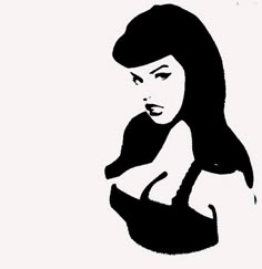 a black and white drawing of a woman's face with her hands on her chest
