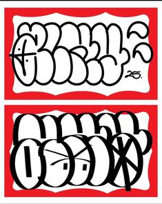 two different types of graffiti written in black and white, one with the letter o on it