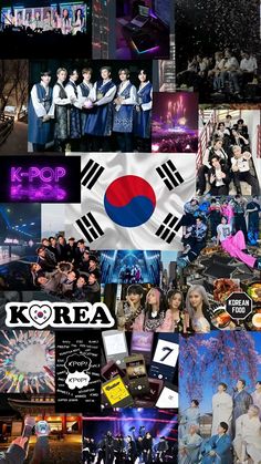 a collage of photos with korean and american flags