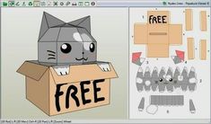 an image of a cat in a box with the text free cut out on it