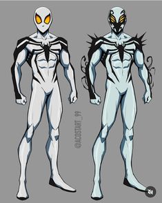 two different types of spider - man suits, one in white and the other in black