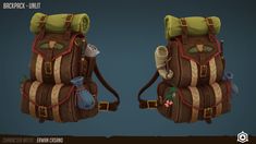 two backpacks with different designs on them, one is brown and the other is green