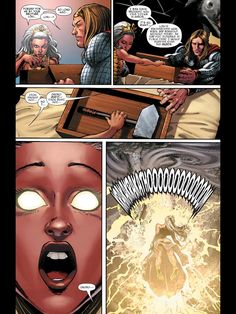 a comic strip with an image of a woman being attacked by a man in the background