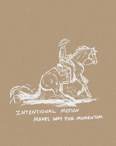 a drawing of a man riding on the back of a horse with words written below it