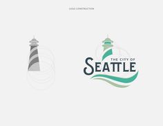 two logos for the city of seattle, including a lighthouse and an ocean wave logo