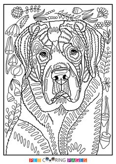 a dog with flowers and leaves on it's head coloring pages for adults, adult