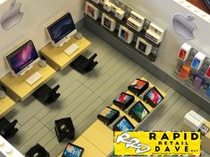 an aerial view of a retail store with apple products