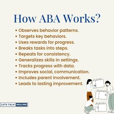 a poster with the words how aba works? and two people moving boxes on top of each