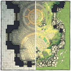 two different views of the same area, one in green and one in yellow with an open door