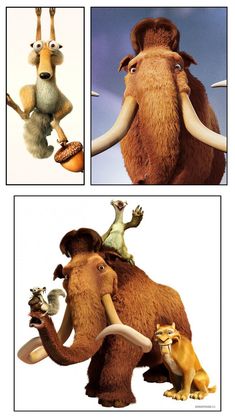 an image of the woolly family from ice age continental adventure, with two different pictures