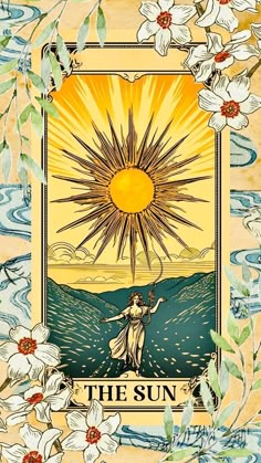 the sun tarot card surrounded by flowers