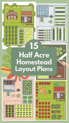 an image of the front and back cover of 15 half - acre homestead layout plans