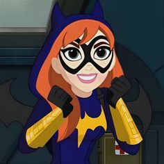 a cartoon girl dressed as batgirl with her hands on her hips
