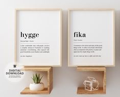 two wooden shelves with books and plants on them