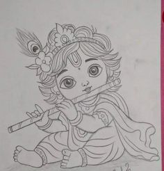 #Krishna Sketch Drawing Of Lord Krishna, Chinni Krishna Drawing, Baby Krishna Pencil Drawing, Baby Krishna Drawing Sketch, Beautiful Drawing Of Krishna Ji, Little Krishna Drawing Pencil, Krishna Art Drawing, Krishna Images Drawing, Sri Krishna Drawings