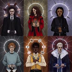 the four main characters from game of thrones are depicted in three different colors and sizes