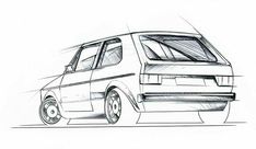 a pencil drawing of a van on a white background