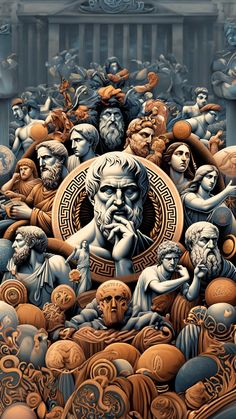 an image of a group of people in front of a building with many different faces