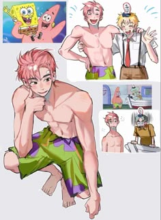 an image of some cartoon characters with different expressions on their face and chestes, one is