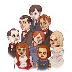 a group of people that are standing next to each other in front of a white background