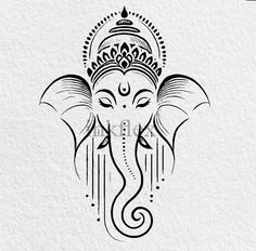 Cute Cute Ganesh, Vinayagar Face Drawing, Easy Ganpati Face Drawing, Ganpati Small Drawing, Ganapathy Drawing, Ganesh Painting Simple, Lord Vinayaka Drawing, Geometric Ganpati, Ganesh Sketching
