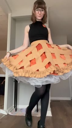 Lauren on Instagram: "Repurposing the apple pie skirt, which I originally made years ago for an American Pie themed party, with a pumpkin underskirt for Thanksgiving  Honestly surprised by how much use I’ve gotten out of this over the years" Outfits Theme Ideas, Pumpkin Pie Dress, Apple Themed Clothing, Drawing Reference Woman Poses, Apple Themed Dress, Home Made Costume, Pie Accessories, Cute Poses For Art, Oc Outfit Ideas Dress