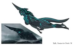 an image of a creature floating in the ocean with lightning coming out of its mouth