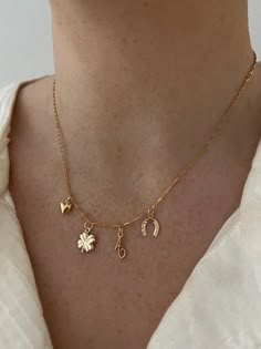 Minimalist Charm Necklace, Affordable Trendy Gold Charm Necklaces, Gold Trendy Charm Necklace, Non Tarnish Jewelry, Dainty Gold Charm Necklace For Good Luck, Dainty Charm Necklace, Gold Plated Necklaces With Dangling Charms For Good Luck, Dainty Tarnish-resistant Charm Necklaces, Gold Charm Necklace With Lobster Clasp For Good Luck