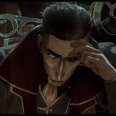 an animated character is holding his hand to his face