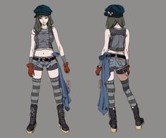 two different views of a woman in short shorts and knee high boots, one wearing a hat
