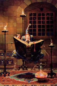 a painting of a woman reading a book on top of a red rug in front of a window