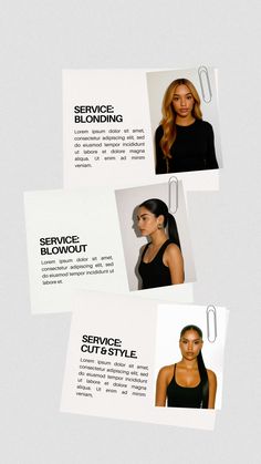 three different types of hair are shown in the same image, and each has an individual's name on it