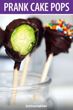 chocolate covered pretzel pops with sprinkles on top in a glass bowl