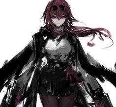 an anime character with red hair and black clothes