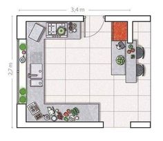 the floor plan for a kitchen and living room