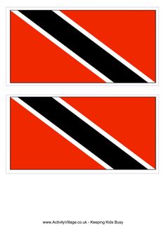two red black and white striped flags with the word's name on them,