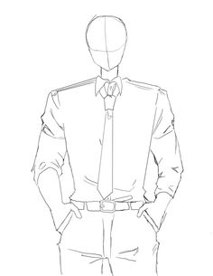 a drawing of a man wearing a shirt and tie with his hands in his pockets