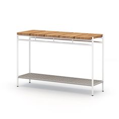 a white metal and wood console table
