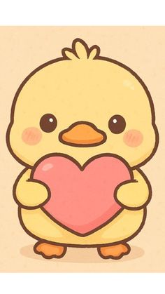 a cute little chick holding a big heart