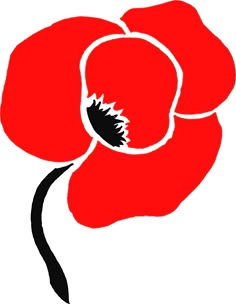 a red flower with black stems on a white background