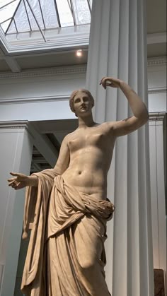 an image of a statue that is in the middle of a room with columns and glass ceiling