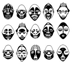 an image of african masks in black and white