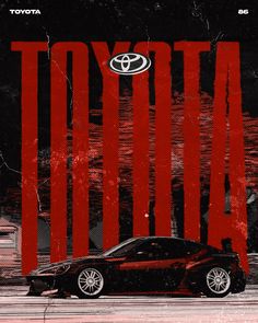 the toyota logo is on top of a red sports car