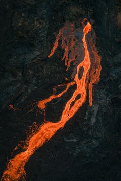 the lava is glowing orange and red