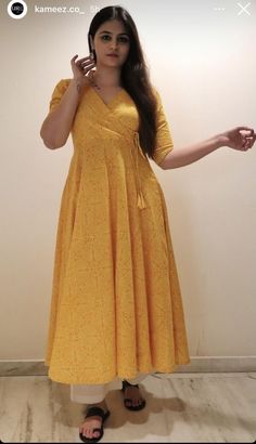 Anarkali Dress Without Dupatta, Angrakha Pattern, Round Kurta Designs Women, Bandhani Kurti Designs Cotton, Round Kurti Design, Anarkali Cotton Kurti, Wrap Anarkali Kurti, Angrakha Style Kurti Anarkali Suits, V Neck Umbrella Kurti