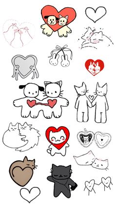 a bunch of different types of hearts and cats